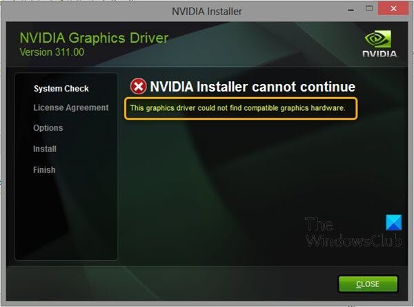 This graphics driver could not find compatible graphics hardware