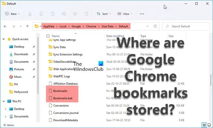 Where are Google Chrome bookmarks stored?