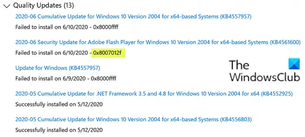 Windows Update error 0x8007012f