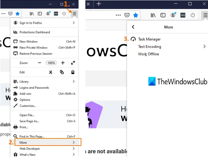 access Firefox menu and use Task Manager option