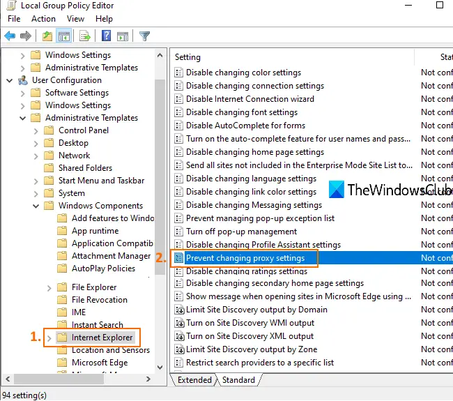 access prevent changing proxy settings in Local Group Policy