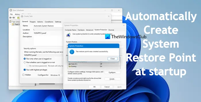 automatically create System Restore Point at startup 