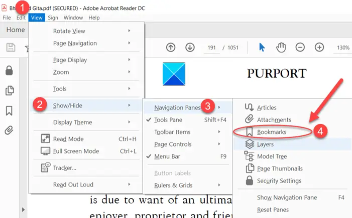 Adobe Acrobat Reader DC not showing bookmarks