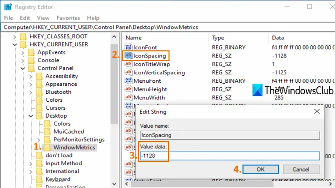 change icon spacing using registry