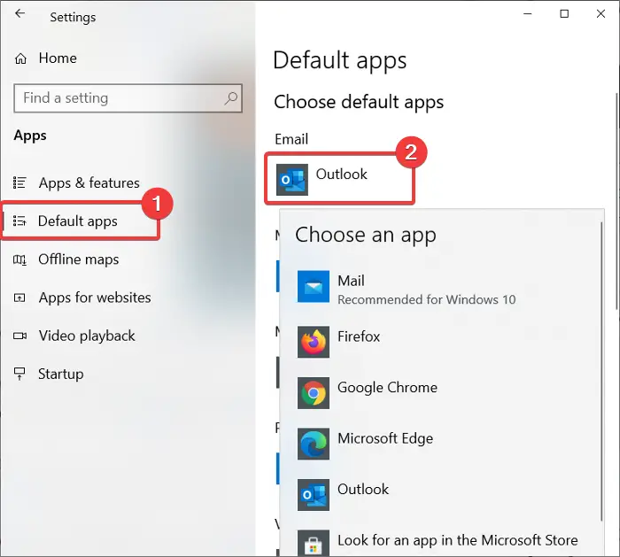 change outlook from default