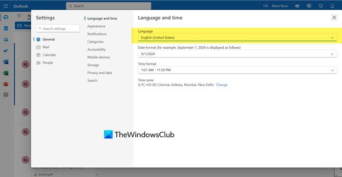 change Outlook.com Language back to English