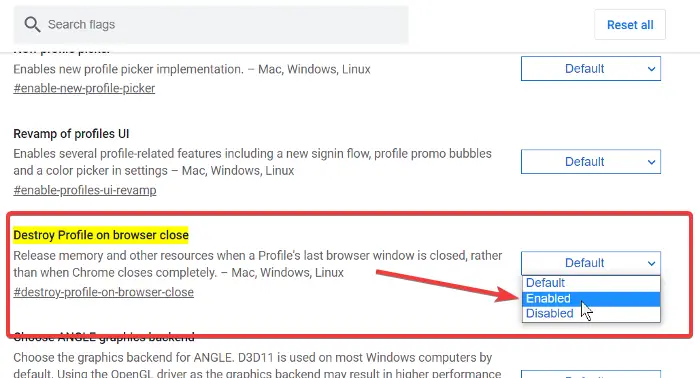 Enable Destroy Profile on Browser Close in Chrome