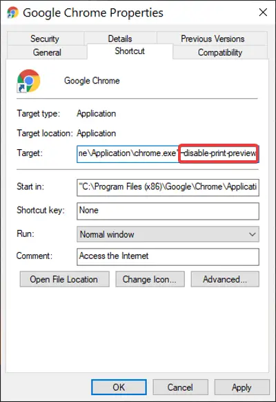 chrome disable-print-preview