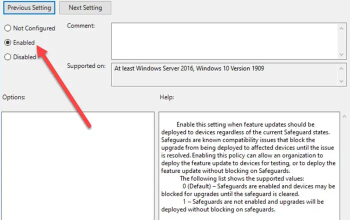 deploy Features Updates configured with Safeguard Group Policies