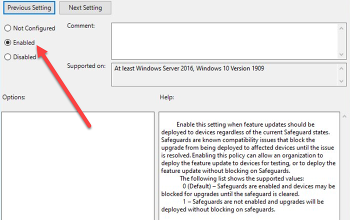 deploy Features Updates configured with Safeguard Group Policies