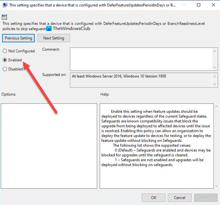 deploy Features Updates configured with Safeguard Group Policies