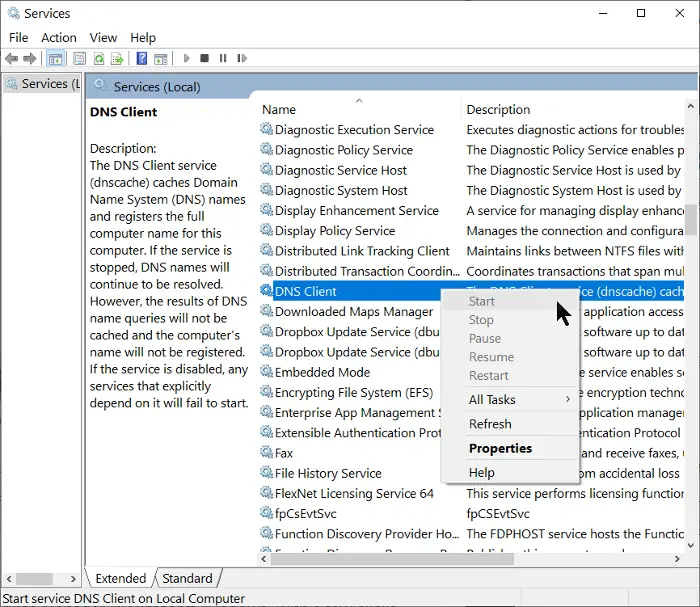 servizio client dns disattivato