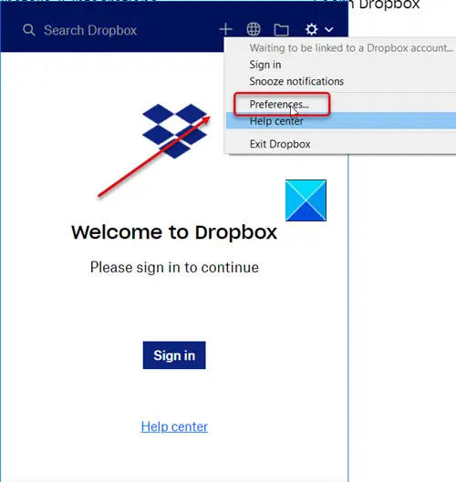 Dropbox Preferences