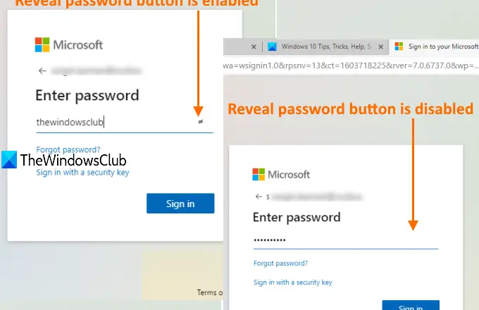 enable or disable reveal password button in microsoft edge