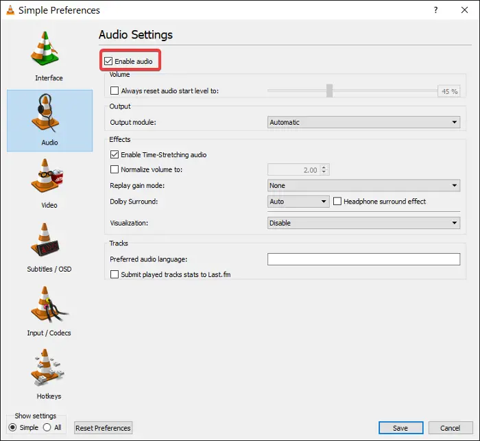 enable vlc audio