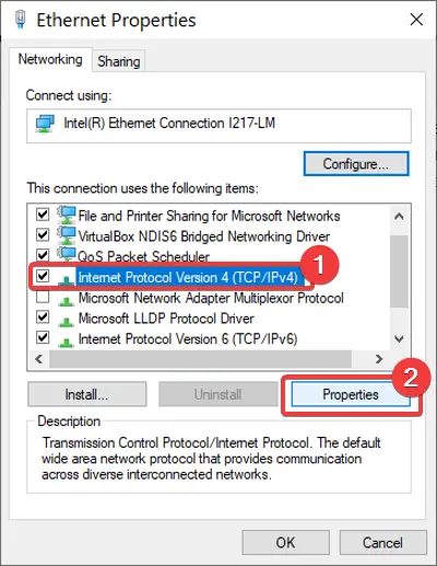 ethernet adapter properties ipv4