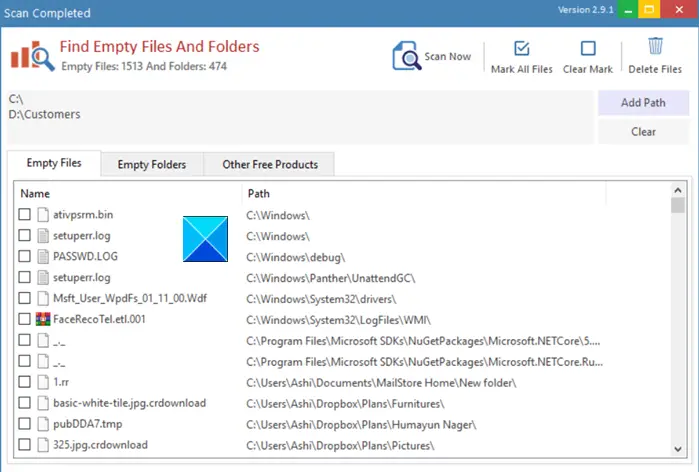 Find Empty Files and Folders