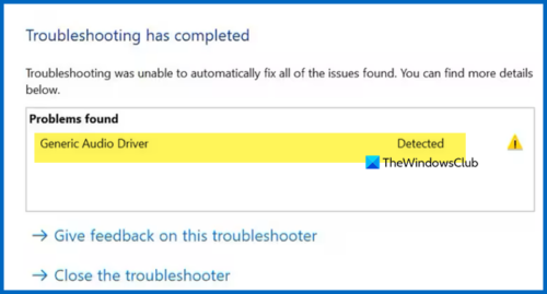 Generic Audio Driver Detected in Windows 11/10
