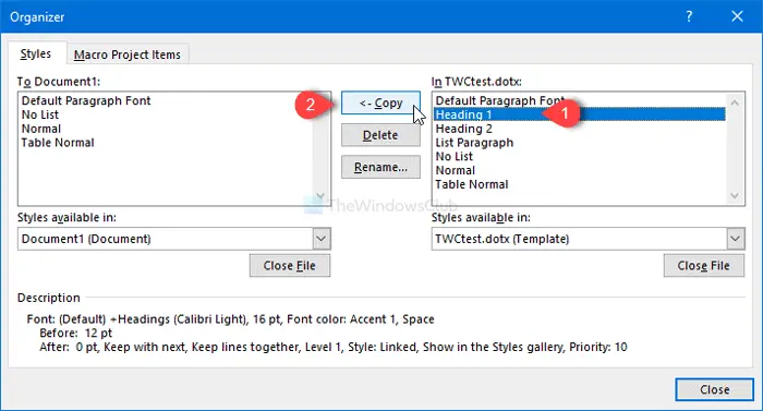 How to import formatting from a template or document in Word
