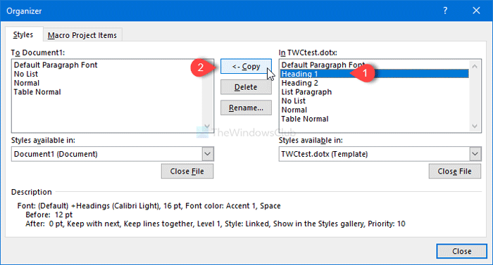 How to import formatting from a template or document in Word