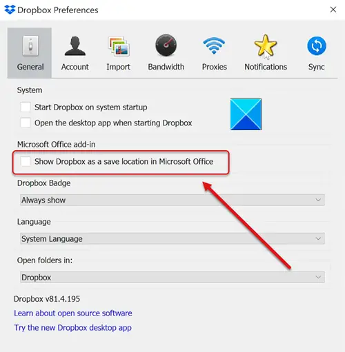 Add Dropbox as a Place in Microsoft Office