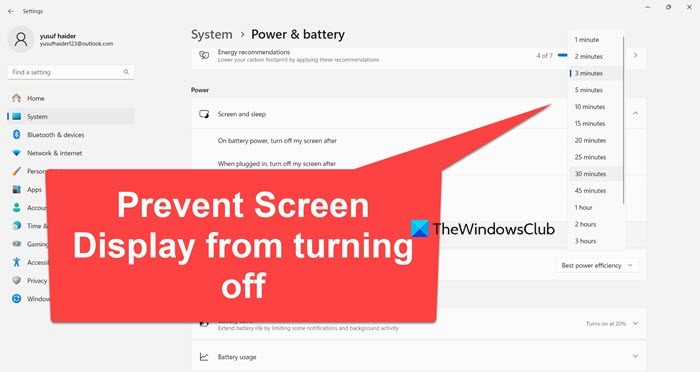 prevent Screen Display from turning off