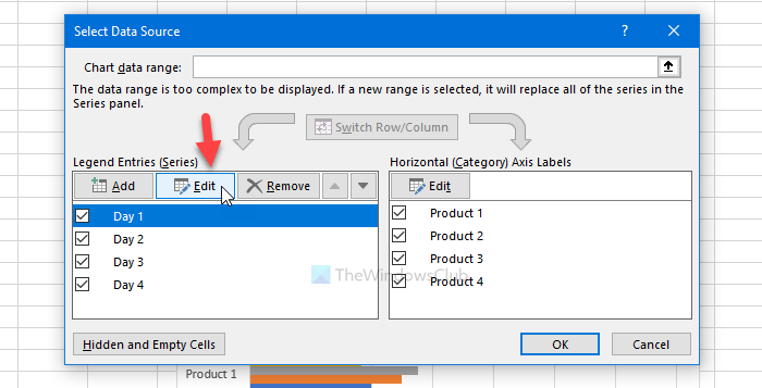 How to rename or edit data series name in Microsoft Excel