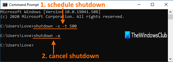 schedule shutdown and cancel shutdown