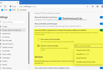 How to set and alternate secure DNS provider in Edge