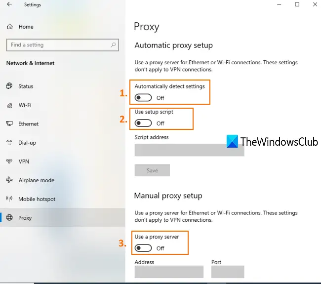 turn off automatic proxy setup and manual proxy setup for chrome