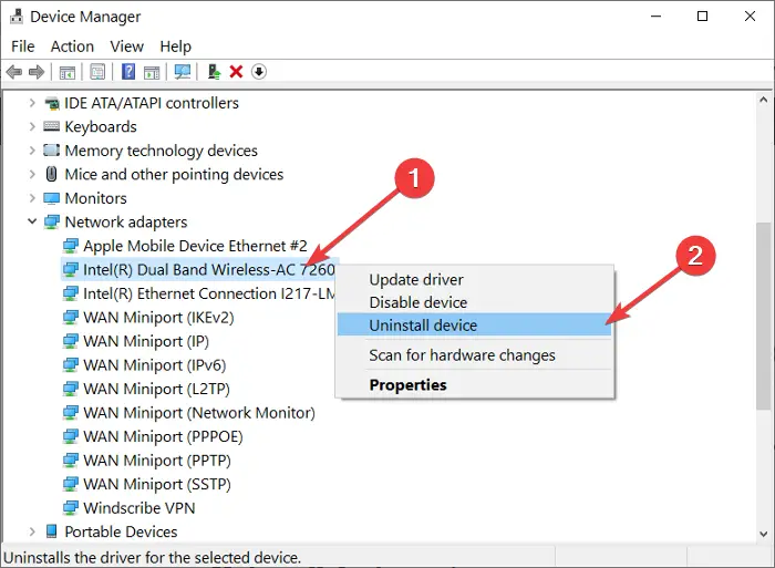 uninstall wireless adapter driver