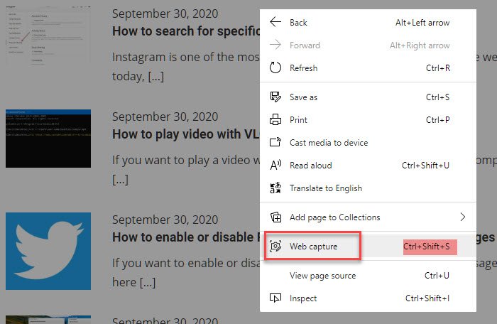 How to use Web capture in Microsoft Edge