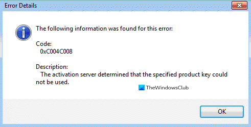 Windows 10 Activation Error Code 0xC004C008