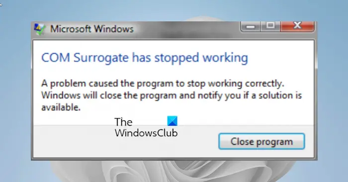 Application exe or COM Surrogate has stopped working