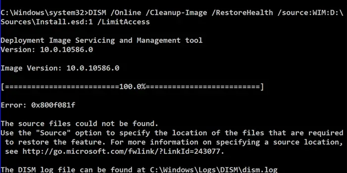 SFC Failed to Repair and DISM shows error 0x800f081f