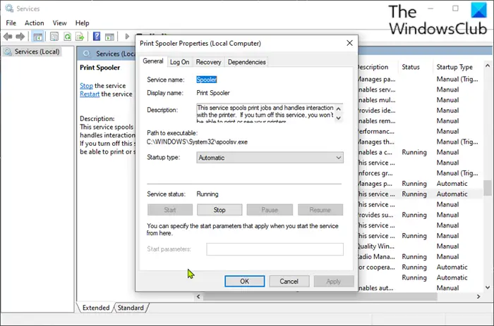 Enable or disable the Print Spooler Service Services panel