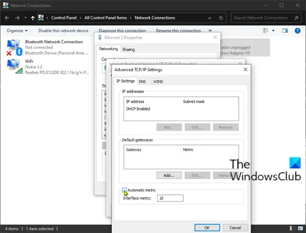 Error code 0x800704cf-Automatic Metric setting