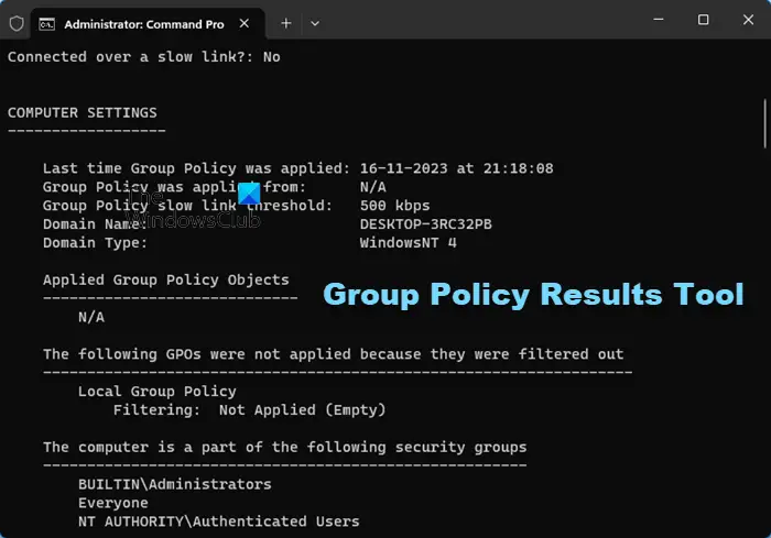 Group Policy Results Tool