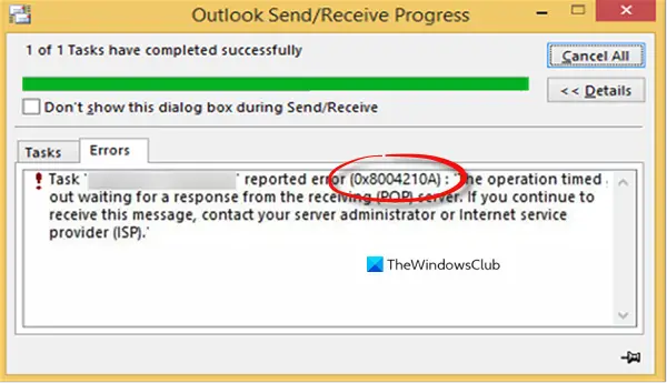 Outlook error 0x8004210A