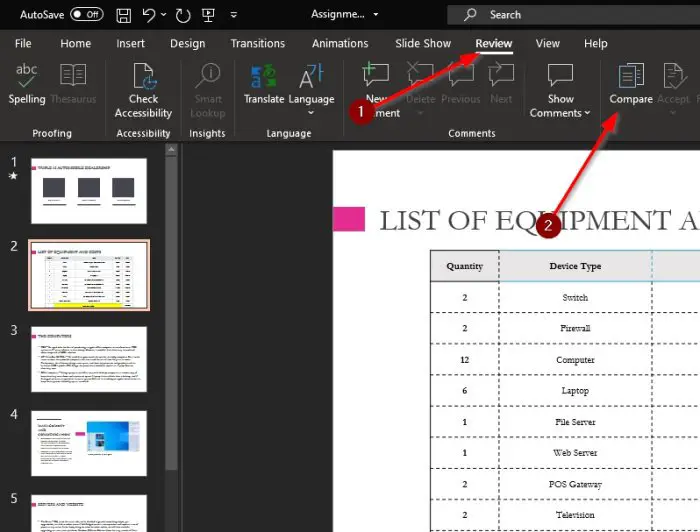 Compare and Merge PowerPoint Presentations