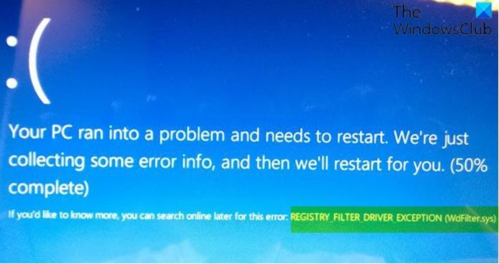 REGISTRY_FILTER_DRIVER_EXCEPTION (WdFilter.sys) Blue Screen error