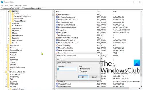 Remove Activate Windows watermark-PaintDesktopVersion registry key