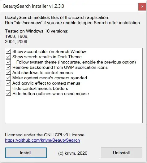 BeautySearch - Customize Windows 10 Search