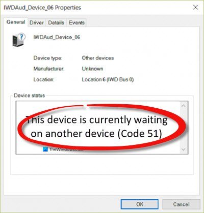 This device is currently waiting on another device (Code 51)