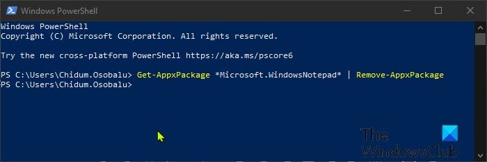 Uninstall Notepad via PowerShell