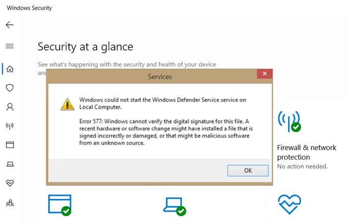 Windows Defender Error 577 cannot verify the digital signature