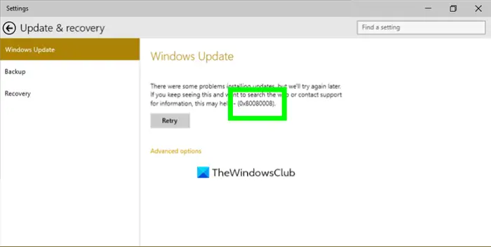Windows Update 0x80080008