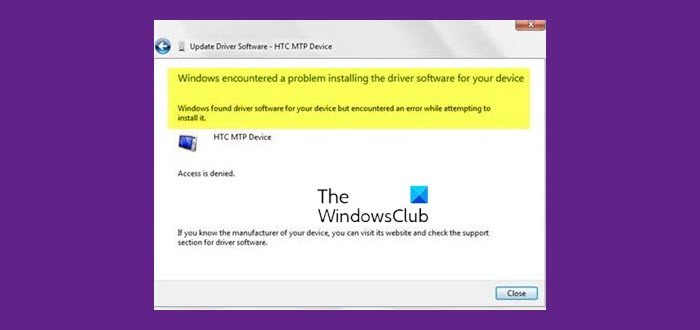 Windows found drivers for your device but encountered an error while attempting to install