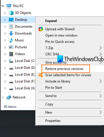 restore r file previous versions windows 10