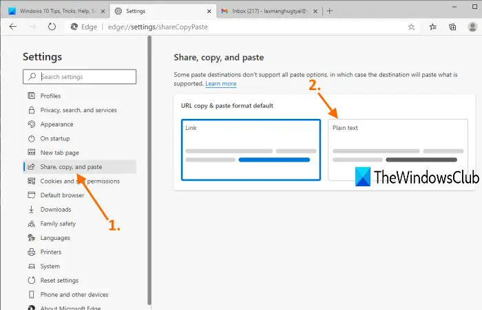 Disable new URL Copy and paste feature in Microsoft Edge